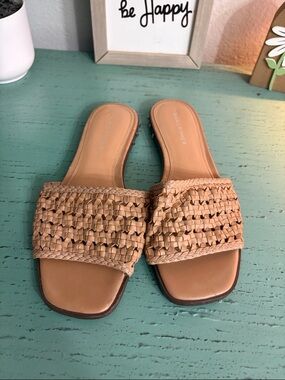 Marc Fisher Woven Slide Sandals - Beige Tan
